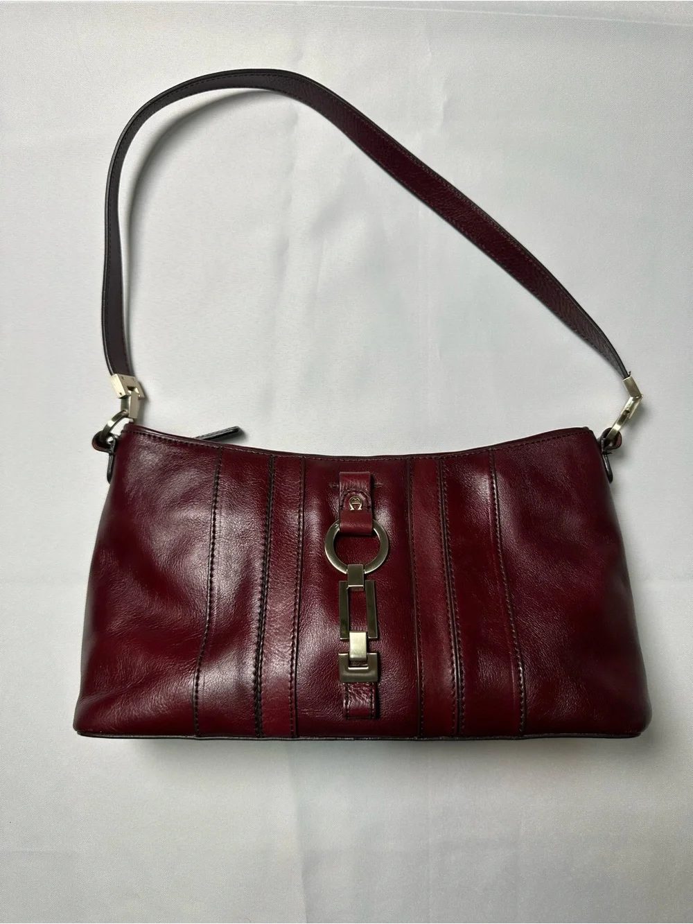 Etienne Aigner Oxblood Red Leather Shoulder Bag with Gold Hardware